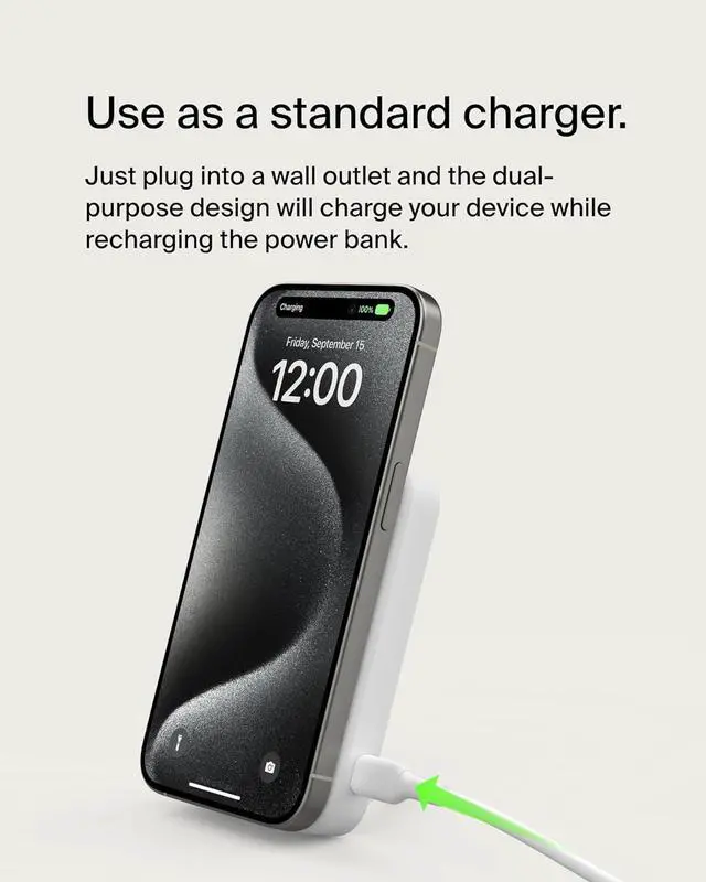 Alt view image 6 of 7 - Belkin BoostCharge Pro 8000mAh Wireless Powerbank with Qi2, MagSafe Compatible Charger + Folding Stand - for iPhone 16, 16 Plus, 16 Pro, 16 Pro Max, iPhone 15 and More - White