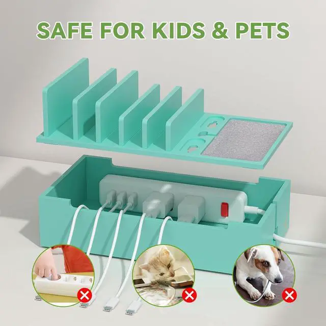 Alt view image 5 of 7 - Pezin & Hulin Bamboo Charging Station for Multiple Devices, Charger Dock Holder Stand for Cell Phone and Tablet, Electronic Devices Organizer (Includes 6 Cables) NO Power Supply-Teal