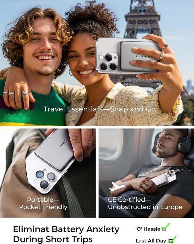 Alt view image 3 of 7 - 0.3 Ultra Slim MagSafe Portable Charger 5000mAh Wireless Card Slim MagSafe Battery Pack Travel Essentials iPhone Accessories Magnetic Power Bank for 17 Air iPhone 16 Pro Max Plus/15/14/13/12