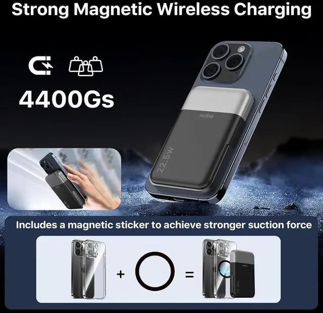 Alt view image 3 of 6 - NOBIS for Magsafe Battery Pack 10000mAh, Dual-Foldable Wireless Magnetic Power Bank with LED Display Magnetic Portable Charger 22.5W PD Fast Charging Type C in&Out for Phone 16 S25