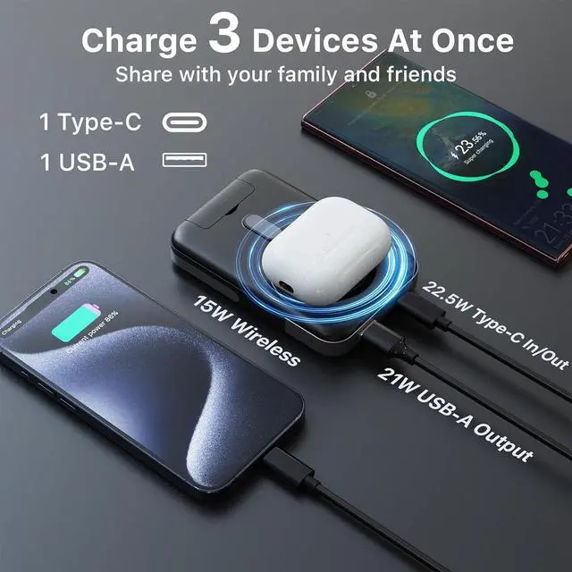 Alt view image 5 of 6 - NOBIS for Magsafe Battery Pack 10000mAh, Dual-Foldable Wireless Magnetic Power Bank with LED Display Magnetic Portable Charger 22.5W PD Fast Charging Type C in&Out for Phone 16 S25