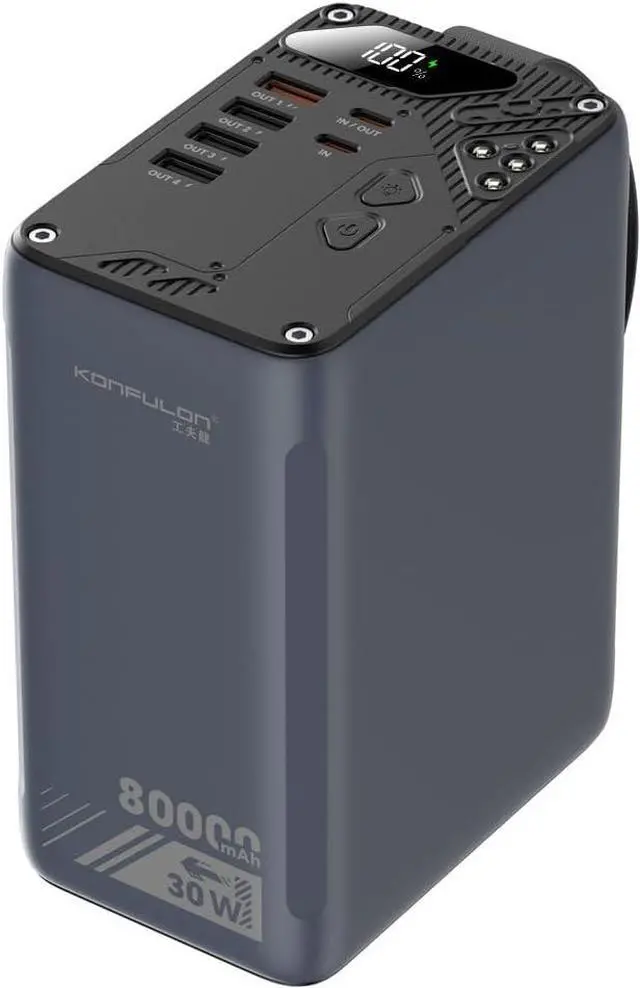 Main image of 80000mAh High Capacity PD 30W Power Bank Fast Charging 22.5W Portable USB C Battery Packs with 5 Outputs & LCD Display Battery Bank for iPhone  iPad Macbook & Outdoors Camping (GREY)
