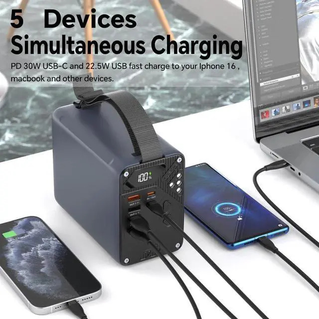 Alt view image 4 of 7 - 80000mAh High Capacity PD 30W Power Bank Fast Charging 22.5W Portable USB C Battery Packs with 5 Outputs & LCD Display Battery Bank for iPhone  iPad Macbook & Outdoors Camping (GREY)