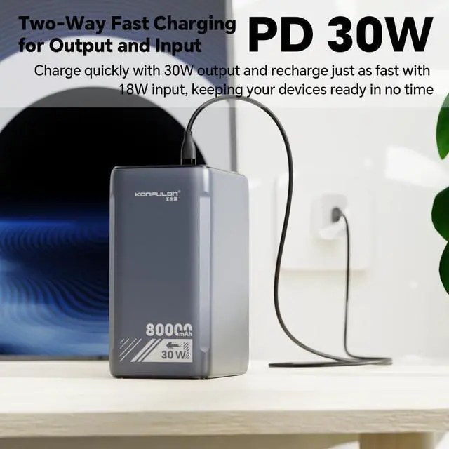 Alt view image 7 of 7 - 80000mAh High Capacity PD 30W Power Bank Fast Charging 22.5W Portable USB C Battery Packs with 5 Outputs & LCD Display Battery Bank for iPhone  iPad Macbook & Outdoors Camping (GREY)