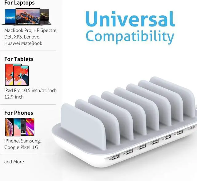 Alt view image 5 of 7 - SooPii 70W 7 Port Charging Station for Multiple Devices,Charger Station with One 30W Power Delivery Port for Laptops,and 6 USB Ports for Smart Phones,Tablets,Other Electronics, White