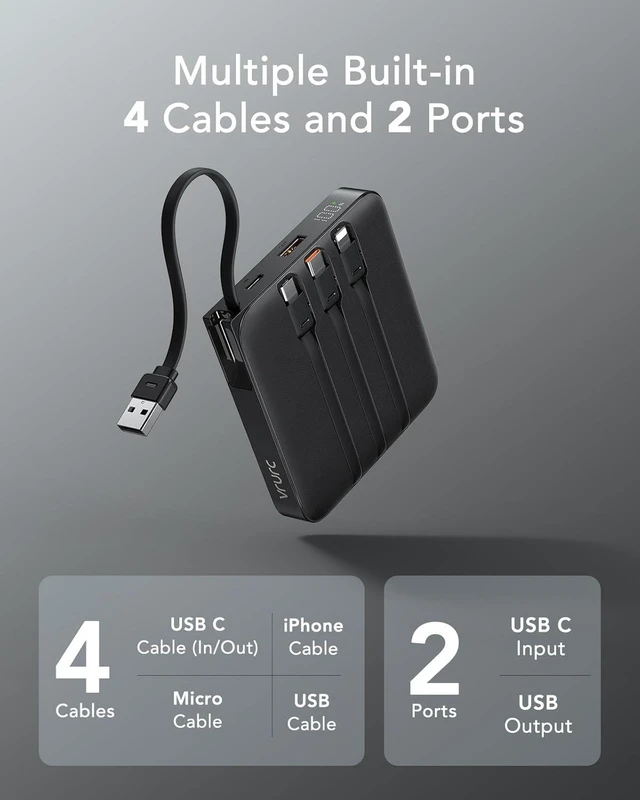 Alt view image 3 of 6 - Portable Charger 20000mAh with Built-in 4 Cables 22.5W Fast Charging