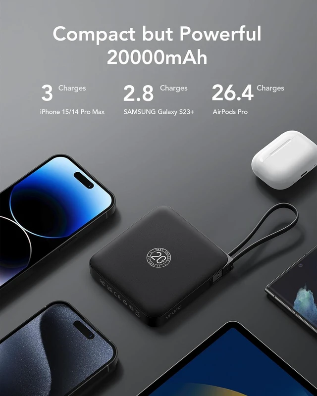 Alt view image 5 of 6 - Portable Charger 20000mAh with Built-in 4 Cables 22.5W Fast Charging