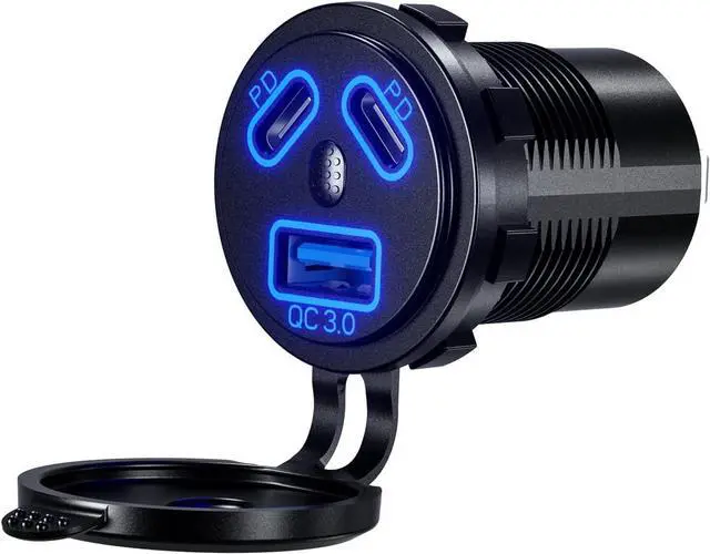 Main image of 12V Type C USB Outlet Quick Car Charger Socket Dual Port Type C Fast Charger Socket Power Waterproof 12V / 24V Marine Boat Motorcycle Truck