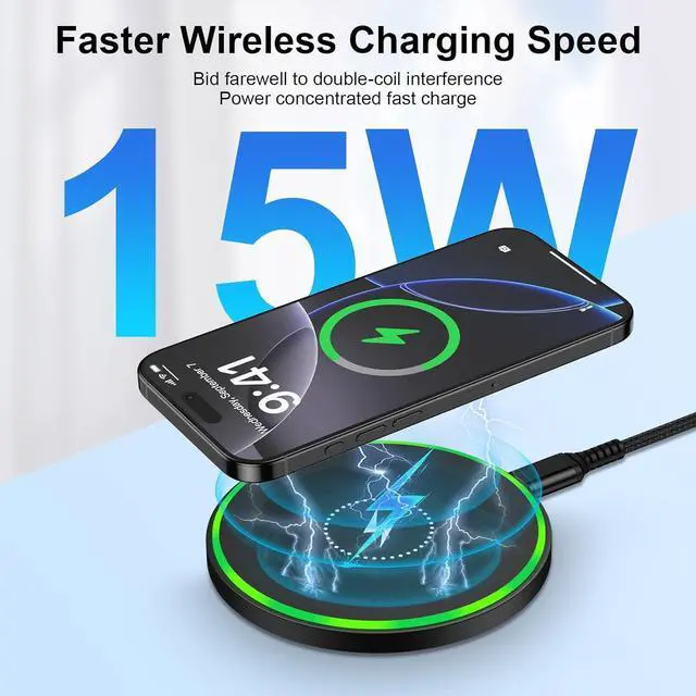 Alt view image 2 of 7 - 15W Wireless Charger Fast Charging Pad for Motorola Moto G Power 2025/razr+/G Stylus 5G 2024/Edge+ Android Wireless Charging Station with 18W Adapter for  Galaxy S25 Ultra S24 FE 23 Pixel 9 8a