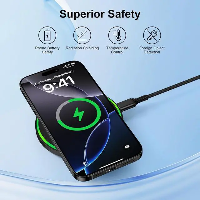 Alt view image 4 of 7 - 15W Wireless Charger Fast Charging Pad for Motorola Moto G Power 2025/razr+/G Stylus 5G 2024/Edge+ Android Wireless Charging Station with 18W Adapter for  Galaxy S25 Ultra S24 FE 23 Pixel 9 8a
