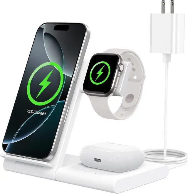 Main image of Charging Station for Multiple Devices  Foldable 3 in 1 Wireless Charger for iPhone 16 15 14 13 12 Pro Max Plus  Watch 10/9/Ultra/8/7/6/5/4/3/2/SE & AirPods 4/3/2/Pro