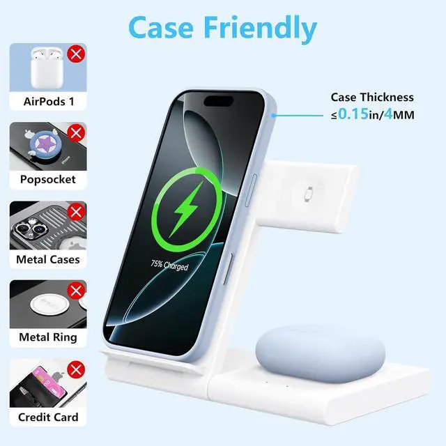 Alt view image 5 of 7 - Charging Station for Multiple Devices  Foldable 3 in 1 Wireless Charger for iPhone 16 15 14 13 12 Pro Max Plus  Watch 10/9/Ultra/8/7/6/5/4/3/2/SE & AirPods 4/3/2/Pro