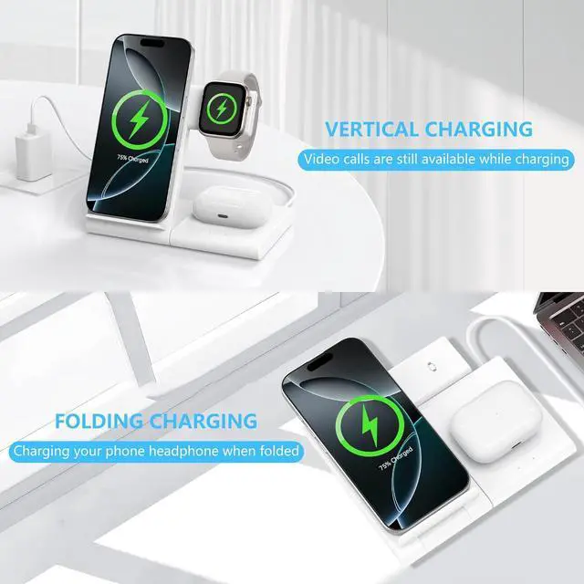 Alt view image 2 of 7 - Charging Station for Multiple Devices  Foldable 3 in 1 Wireless Charger for iPhone 16 15 14 13 12 Pro Max Plus  Watch 10/9/Ultra/8/7/6/5/4/3/2/SE & AirPods 4/3/2/Pro
