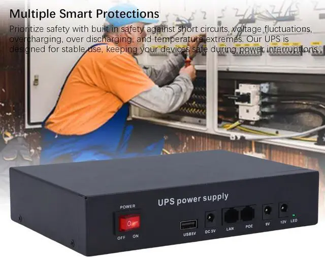 Alt view image 3 of 7 - UPS Battery Backup Uninterruptible Power Supply, 12000mAh DC5V9V12V POE24V Output DC UPS UPS Power Supply with LED Displays Battery Capacity UPS for Camera Router Modem (US Plug)