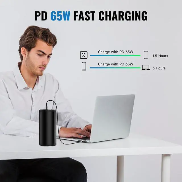 Alt view image 2 of 7 - Portable Laptop Charger with AC Outlet, 98Wh/100W Power Bank 27000mAh External Travel Battery Pack with LED Flashlight for MacBook, IPad, Dell, HP, Samsung, iPhone, Switch and More