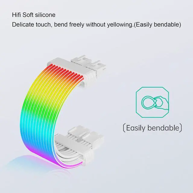 Alt view image 2 of 7 - ARGB PSU Cable,ARGB PC Cable for Motherboard Power Supply Extension,Bendable Silicone ARGB Power Extension Cable,Meteor Light Effect,ARGB Cable for Motherboard (ME210 White)