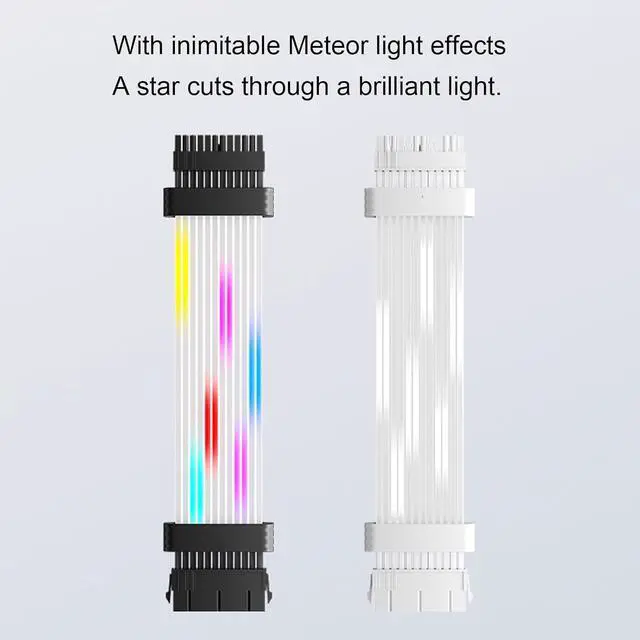 Alt view image 5 of 7 - ARGB PSU Cable,ARGB PC Cable for Motherboard Power Supply Extension,Bendable Silicone ARGB Power Extension Cable,Meteor Light Effect,ARGB Cable for Motherboard (ME210 White)