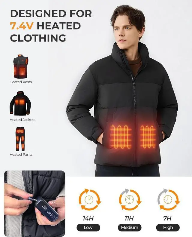 Alt view image 2 of 6 - 7.4V 18400mAh Heated Vest Battery Pack Compatible with ORORO and Venustas, Portable 7.4V Battery Pack for Heated Jacket with 2 Adapter Cables, Power Bank for Heated Vest(No for 5V Heated Device)