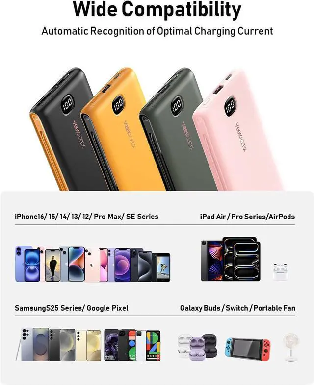 Alt view image 6 of 7 - Portable Charger Power Bank Built in Cables and Wall Plug, 10000mAh iPhone Battery Pack Fast Charging, USB C External Slim Power Bank, Travel Essentials Compatible with iPhone 16 15 14 13 Samsung iPad