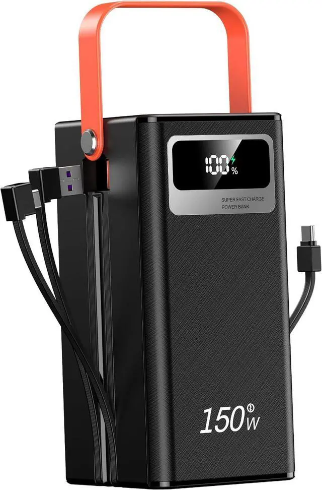 Main image of 100000mAh Power Bank 150W Fast Charging Portable Charger with LED Light with Built-in Cables 4 Outputs & 3 Inputs Rechargeable Portable Power Supply for Cell Phones Wireless Headphones