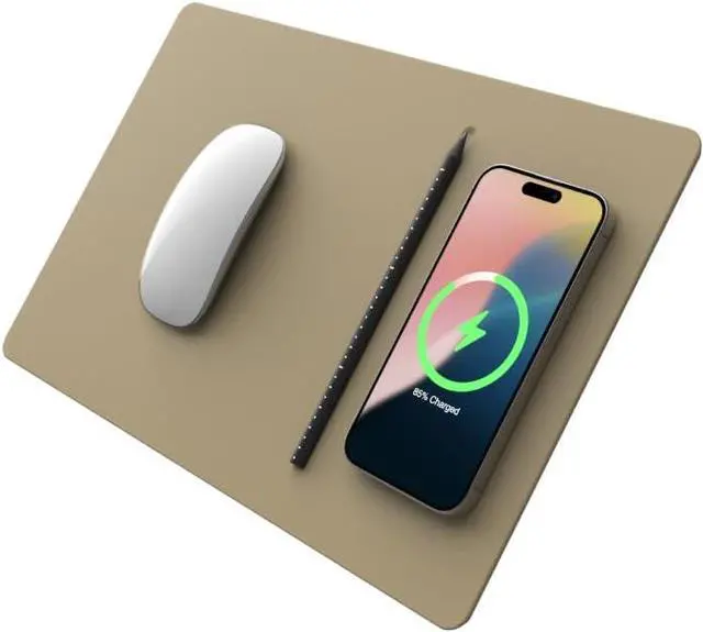 Main image of POUT H3 PRO Wireless Charging Mouse Pad  Qi-Enabled Fast Charger with Anti-Slip Base & Smooth Surface for Phones and Earbuds  Sleek Desk Accessory for Home & Office (Latte Cream)