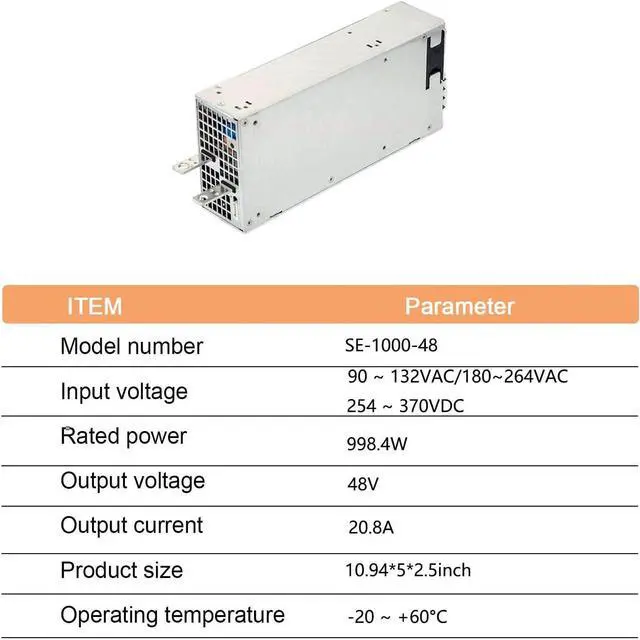 Alt view image 5 of 7 - MedInnov SE-1000-48 1000W 48V Power Supply - 20.8A Output Current, High Power Density, Integrated Fan, DC OK Signal for Industrial Automation and Control Systems, Optimized for Demanding Applications