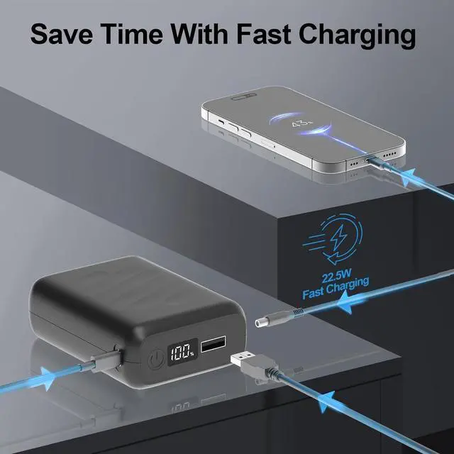 Alt view image 6 of 7 - 20000mAh Battery Pack for Heated Vest-5V/7.4V Rechargeable Power Bank with LED Display and DC/USB Output for Heated Jacket, Hoodie and Pants,Fast Charging Powerbank Compatible with iPhone iPad Samsung