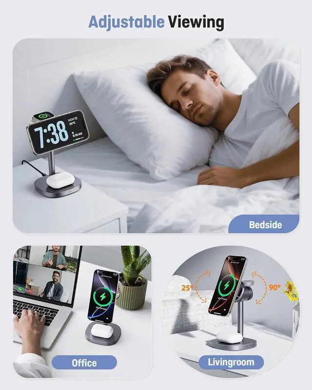 Alt view image 6 of 7 - 2025 New Magnetic Wireless Charger Stand with TEC Active Cooling 15W Qi2-Certified 3 in 1 Charging Station for  Charger Stand Wireless Charger for iPhone17/16/15/14/13/12  Watch AirPods