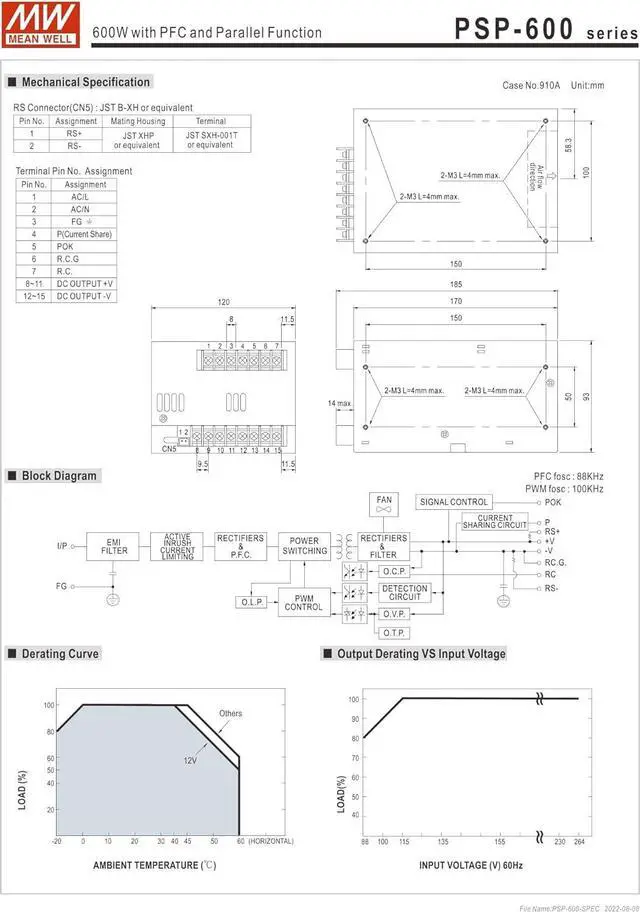 Alt view image 4 of 5 - Mean Well PSP-600-12 600W with PFC and Parallel Function PSP-600 12V/50A
