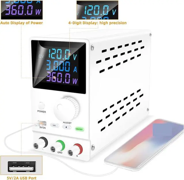 Alt view image 4 of 6 - Lab Bench Power Supply Adjustable 30V 10A 5A 60V 120V 3A Current Voltage Power Regulator Test DC USB 300W Source(60V 5A)