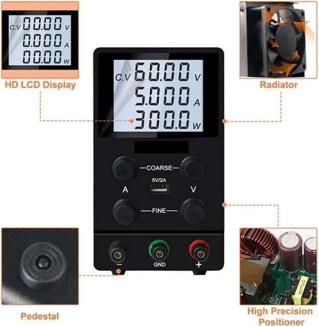 Alt view image 3 of 6 - USB DC Laboratory Power Supply Adjustable 60V 10A Voltage Regulator stabilized Switching Bench Source Power Supply DIY Tools(SPS1203D White)
