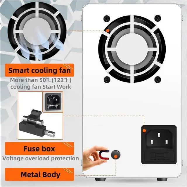 Alt view image 5 of 6 - Lab Bench Power Supply Adjustable 30V 10A 5A 60V 120V 3A Current Voltage Power Regulator Test DC USB 300W Source(60V 5A)
