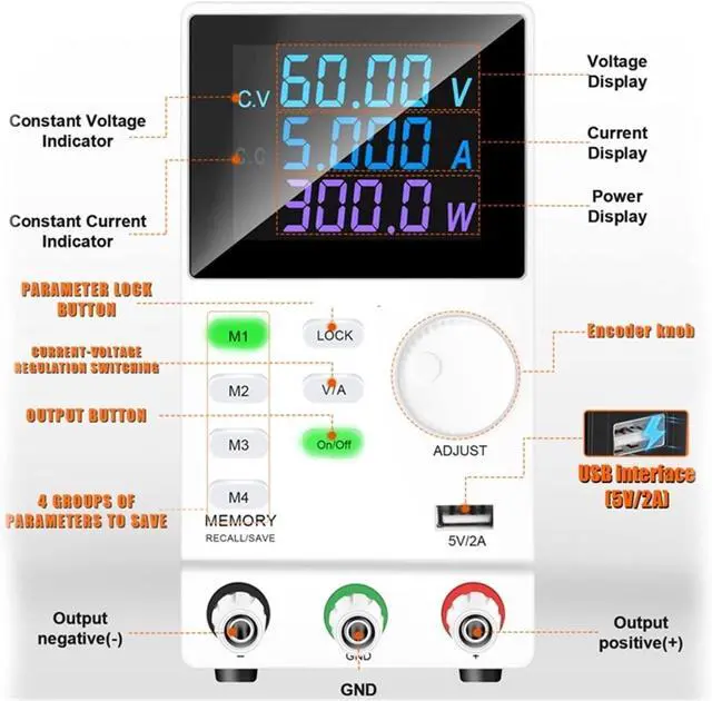 Alt view image 5 of 7 - Laboratory Workbench Power Supply 120V 3A Adjustable DC Power Supply Programmable Memory Function Switching Power Supply(120V 3A 360W White)