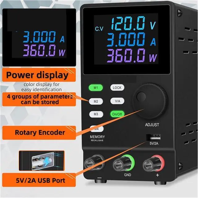 Alt view image 6 of 7 - Laboratory Workbench Power Supply 120V 3A Adjustable DC Power Supply Programmable Memory Function Switching Power Supply(120V 3A 360W White)