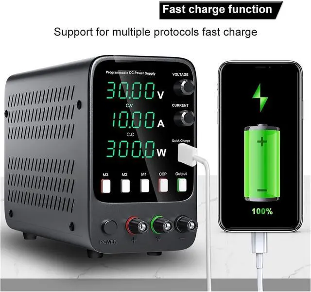Alt view image 2 of 6 - Adjustable DC Power Supply 30V 10A Laboratory Programmable Memory Function Bench Power Source Voltage Regulator Switch(30V 10A)