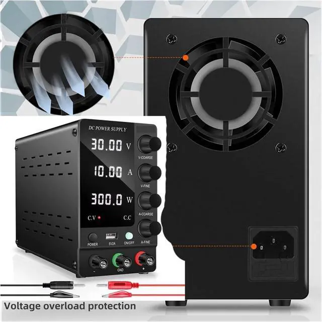Alt view image 3 of 7 - Adjustable DC Power Supply 30V 10A Lab Power Supply Adjustable 4 Digits Voltage Regulator Stabilizer USB(30V 10A 300W White)