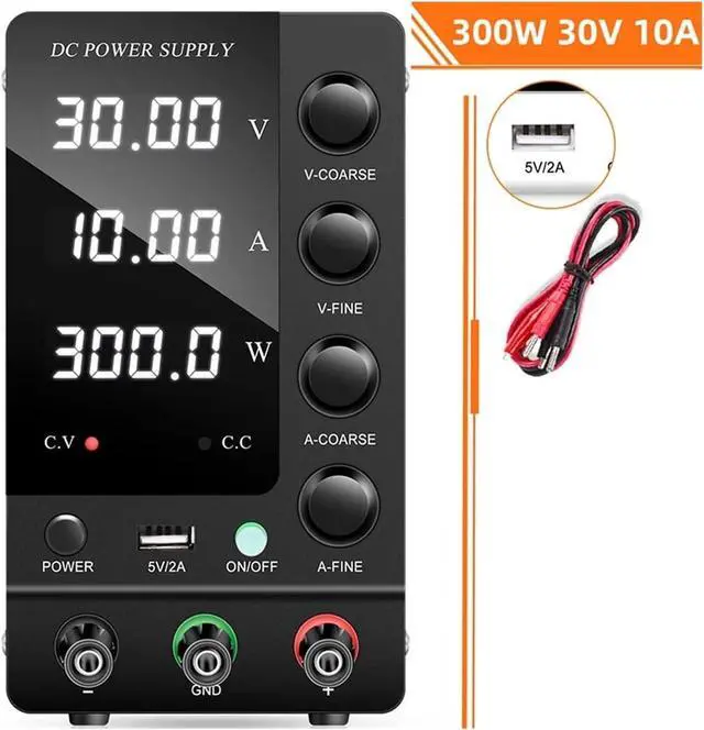 Alt view image 6 of 7 - Adjustable DC Power Supply 30V 10A Lab Power Supply Adjustable 4 Digits Voltage Regulator Stabilizer USB(30V 10A 300W White)