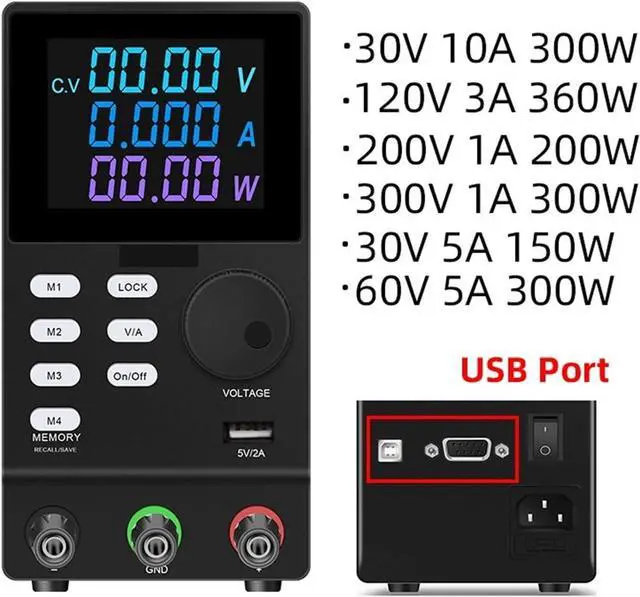 Alt view image 2 of 7 - Regulated Power Supply, Digital Programmable Laboratory DC Switching Power Supply 30V 10A 300V 1A 120V 3A 60V5A 200V Adjustable Port USB Interface Reliability and Safety (Color : SPPS3010DR, Size :