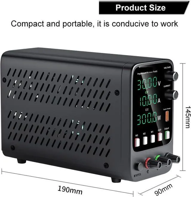 Alt view image 3 of 6 - Adjustable DC Power Supply 30V 10A Lab Programmable Memory Function Bench Power Source Voltage Regulator Switch 60V 5A(160V 2A)