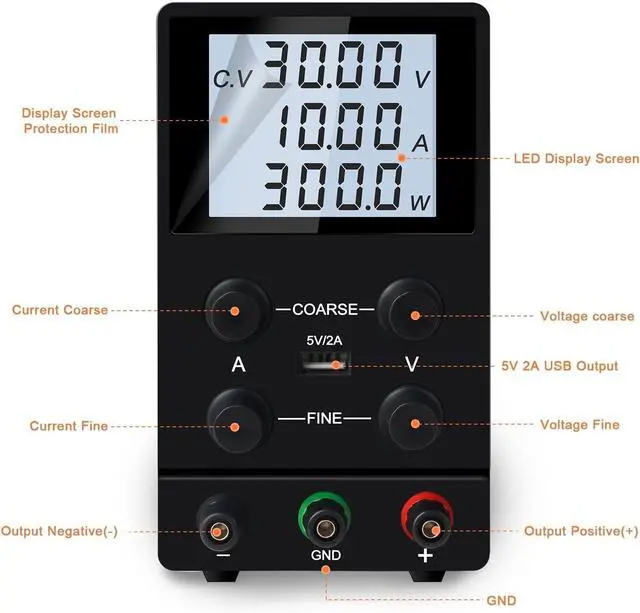 Alt view image 4 of 7 - Switching DC Lab Power Supply Adjustable 30V 10A Fine Regulation 0.001A 0.01V Regulated Power Supplies Current Stabilizer USB(SPS605D Black1)