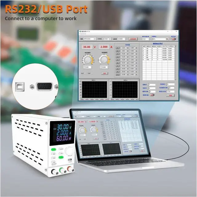 Alt view image 7 of 7 - Regulated Power Supply, Programmable Regulated DC Power Supply with USB Port Storage Data Voltage Current Regulator 30V 10A 60V 120V 200V Reliability and Safety (Color : SPPS305DR Black, Size : Type