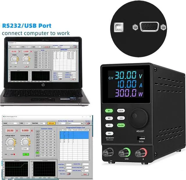 Alt view image 2 of 7 - Regulated Power Supply, Programmable Regulated DC Power Supply with USB Port Storage Data Voltage Current Regulator 30V 10A 60V 120V 200V Reliability and Safety (Color : SPPS305DR Black, Size : Type