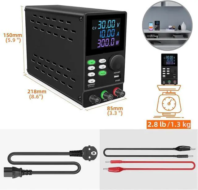 Alt view image 5 of 7 - Regulated Power Supply, Programmable Regulated DC Power Supply with USB Port Storage Data Voltage Current Regulator 30V 10A 60V 120V 200V Reliability and Safety (Color : SPPS305DR Black, Size : Type