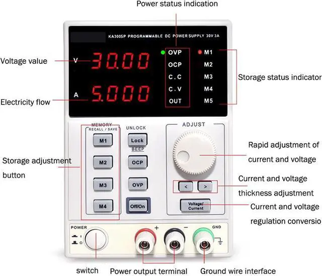 Alt view image 2 of 7 - Regulated Power Supply, High Precision Adjustable Digital DC Power Supply 30V/5A for Scientific Research Service Laboratory 0.01V 0.001A Reliability and Safety