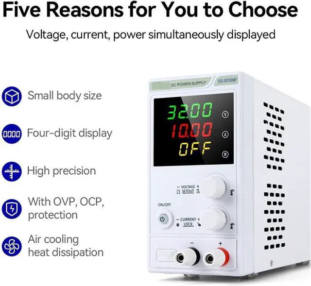 Alt view image 2 of 6 - Regulated Power Supply, Laboratory DC Power Supply Unit Adjustable 4 Digit Mini Lab Bench Power Supply Source Memory Function Voltage Regulator Reliability and Safety (Color : ABF-3010MF set3, Size
