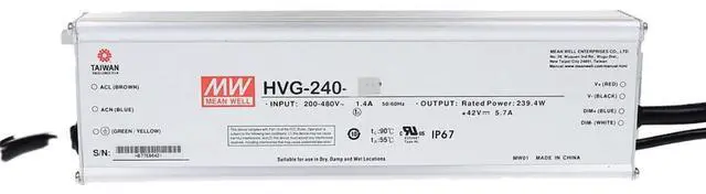 Alt view image 2 of 5 - Mean Well HVG 240W 42V 5.7A LED Driver HVG-240-42A AC-DC Constant Current Voltage Switching Power Supply Converter Transformer with IP65, PFC, Output Current and Voltage Adjustable