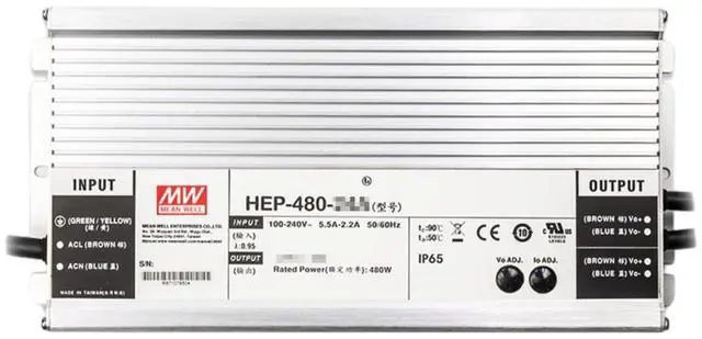 Alt view image 3 of 5 - Mean Well HEP 480W 24V 20A LED Driver HEP-480-24 AC-DC Single Output Industrial Switching Power Supply Converter Transformer with IP68, PFC, Metal Case