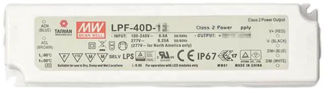 Alt view image 3 of 5 - Mean Well LPF 40W 48V 0.84A LED Driver LPF-40D-48 AC-DC Constant Current Voltage Switching Power Supply Converter Transformer with IP67, PFC,3 in 1 Dimming, Plastic Case