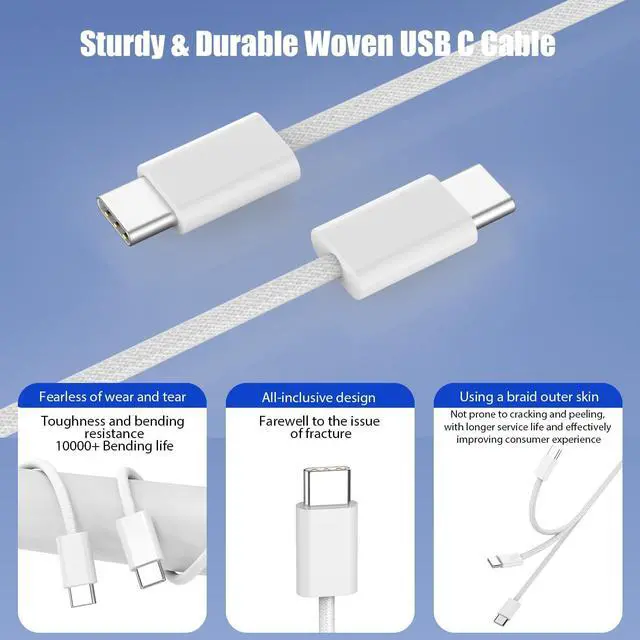 Alt view image 4 of 7 - Fast Charger for iPhone 16 15,20W Type C Wall Charger Fast Charging Block with 10Foot USB C to C Woven Braided Cable Compatible with iPhone 16/16e/16 Pro Max/16 Plus/15/15 Pro Max/15 Plus/iPad/Airpods