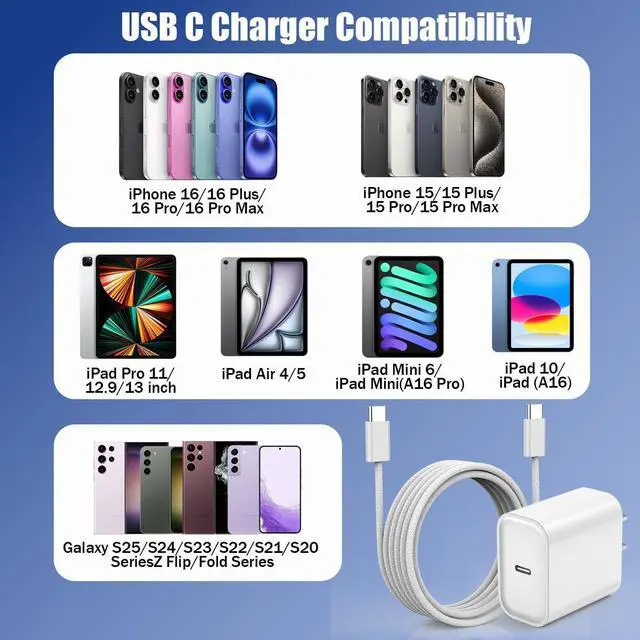 Alt view image 6 of 7 - Fast Charger for iPhone 16 15,20W Type C Wall Charger Fast Charging Block with 10Foot USB C to C Woven Braided Cable Compatible with iPhone 16/16e/16 Pro Max/16 Plus/15/15 Pro Max/15 Plus/iPad/Airpods